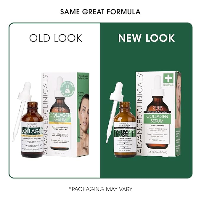 Advanced Clinicals Collagen Serum For Face | Visible Anti Aging Collagen Peptide Serum + Hyaluronic Acid Moisturizer Improves Look Of Wrinkles, Dry Skin, & Fine Lines, No added Fragrance, 2-Pack