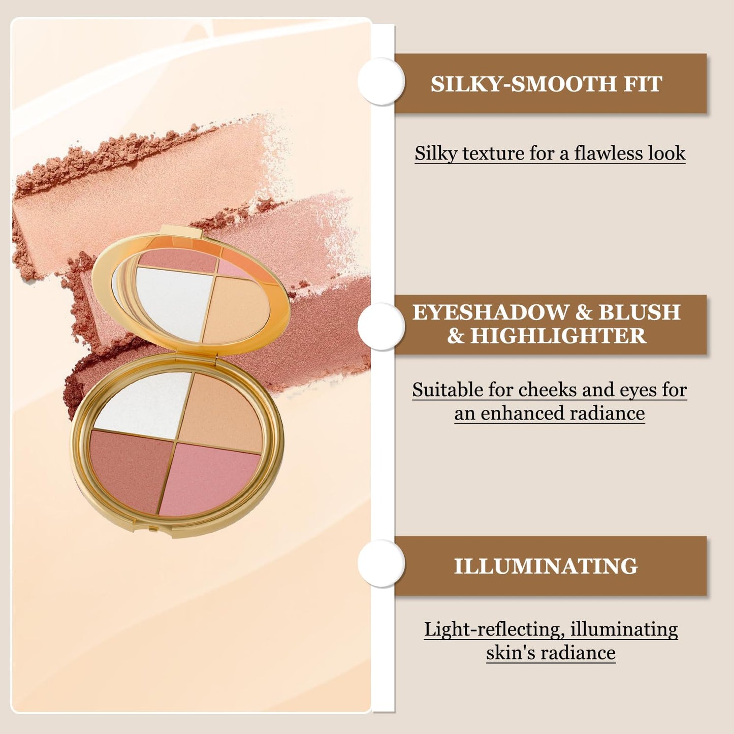 Eye & Cheek Palette - Eyeshadow and Highlighter Makeup, Multifunctional Makeup Palettes Contour Kit, Shimmer Glow Face Highlighter Palette for Women, Natural Glow Contour Powder