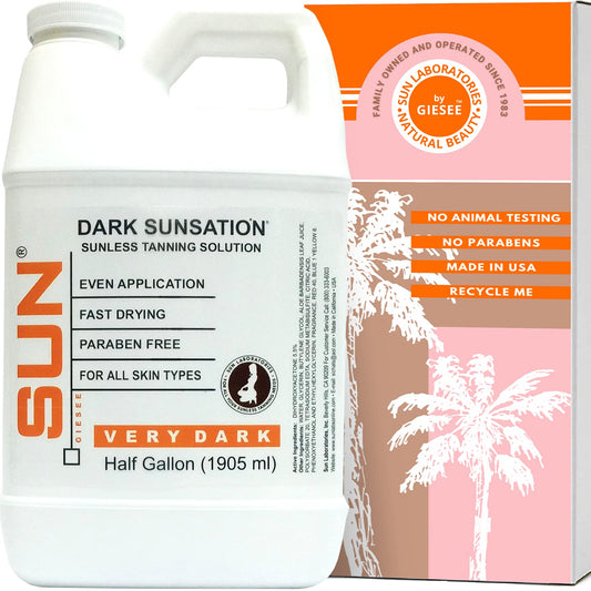Sun Laboratories By Giesee Dark Sunsation Spray Tan Solution 1/2 Gallon - Professional Self Tanner, Spray Tan, Fake Tan, Airbrush Tanning Solution, Non-Toxic, Dark Sunless Tanning Spray