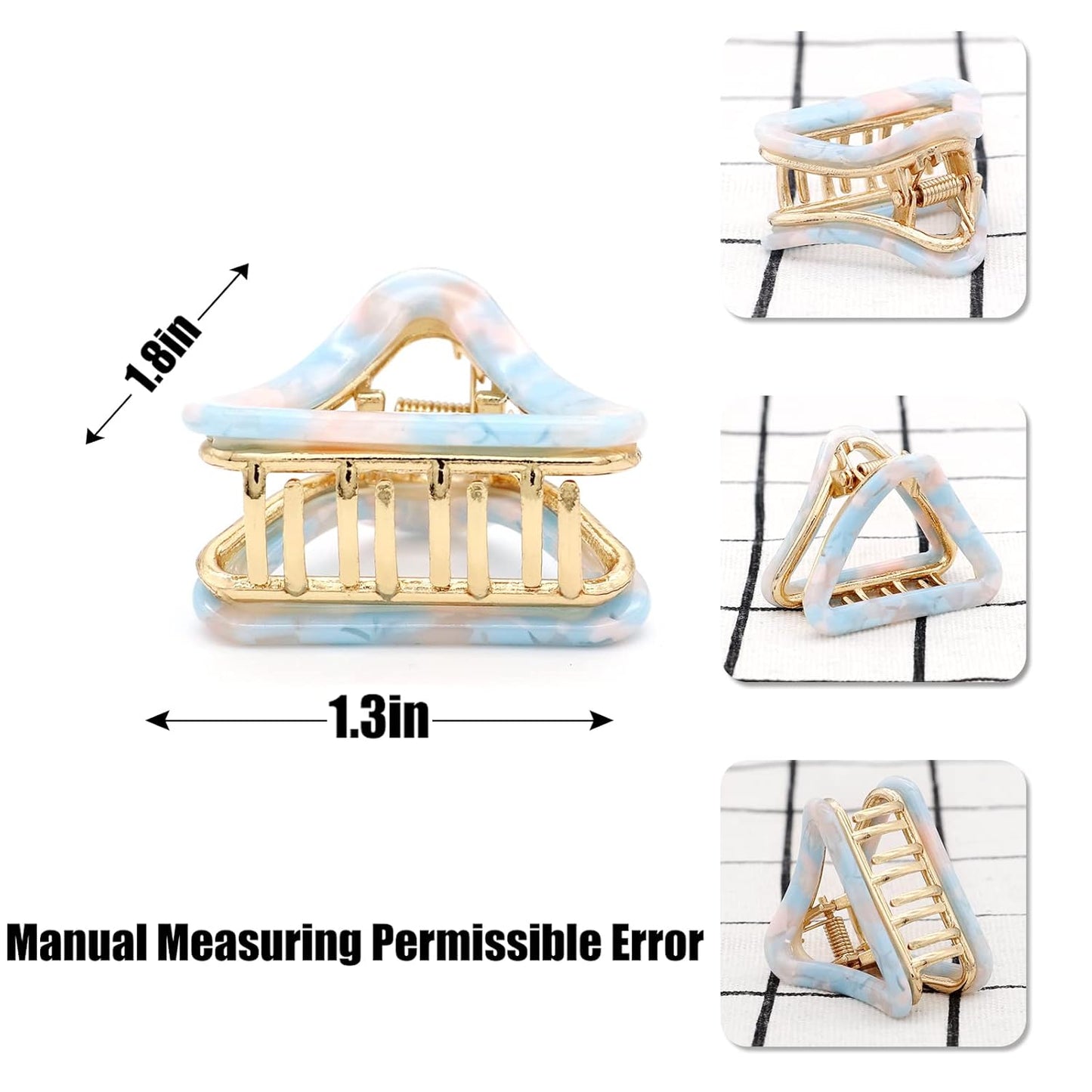 Cobahom 3 Pcs Mini Hair Clips for Women Acetate Hair Jaw Clips 3 Colors Set Fashion Hollow Triangle Hair Clips for Women Girls (Beige+ Pink+ Blue) 1.7 Inch