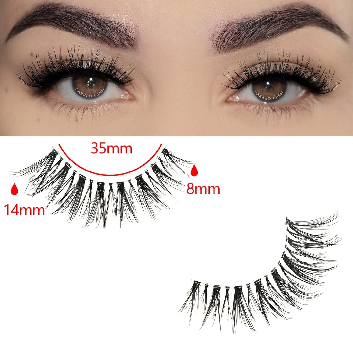 FARRED False Eyelashes Cat Eye Lashes Natural Fake Strip Eyelashes Invisible Band Mink Eyelash Strips Wispy Full Volume Pack 10 Pairs 8-14 mm Short Demi Wispies Pestañas Postizas