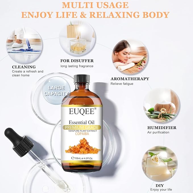 Copaiba Essential Oil 118 ml Pure Copaiba Oil Essential Oil with Dropper for Diffusers, DIY Soap, Candle Making, Aromatherapy (4fl oz)