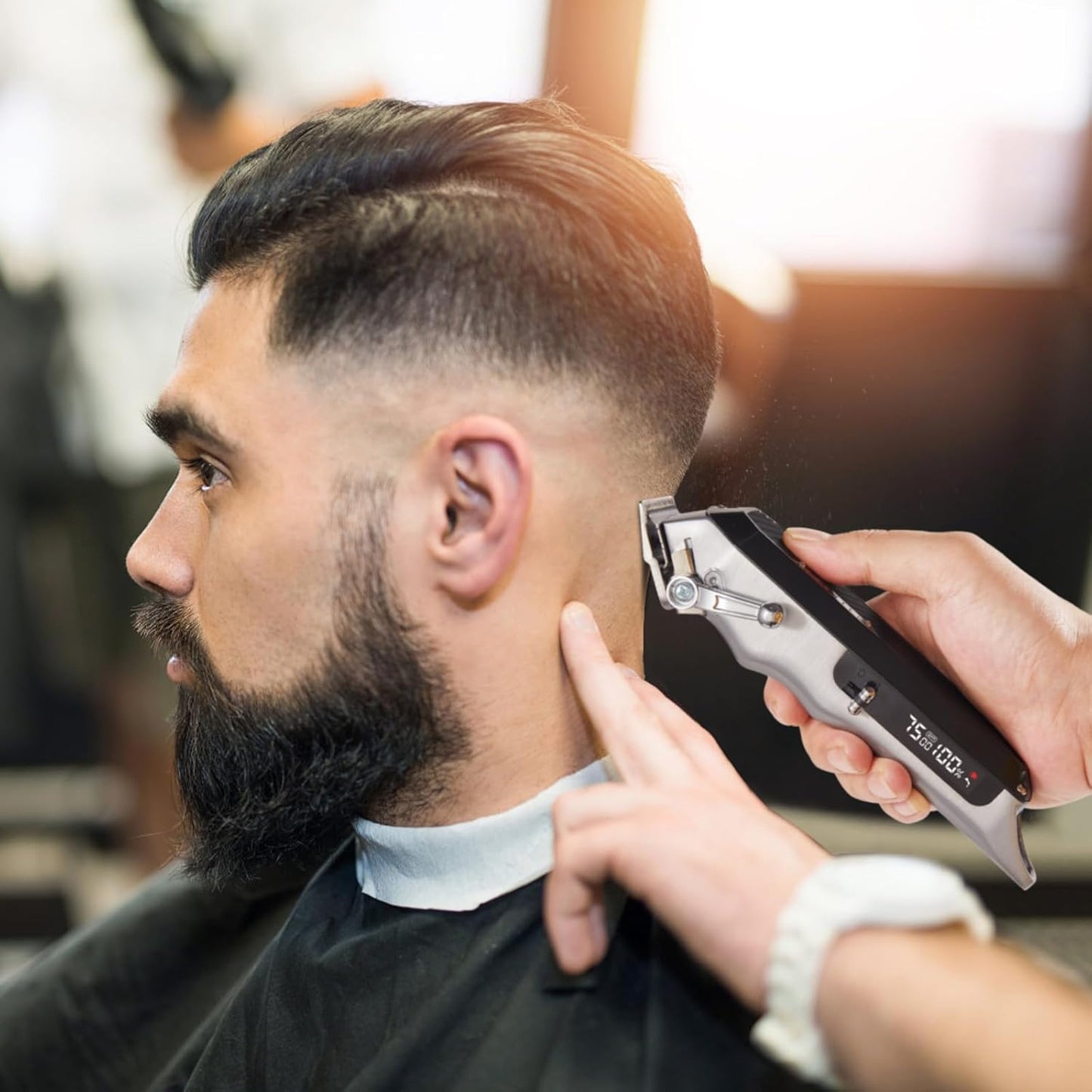 LANVIER Hair Clippers for Men, Professional 10W/7500RPM High Speed Barber Clipper for Hair Cutting and Grooming, Dual Voltage Cordless Hair Trimmer Kit with LED Display & Storage Case - Black