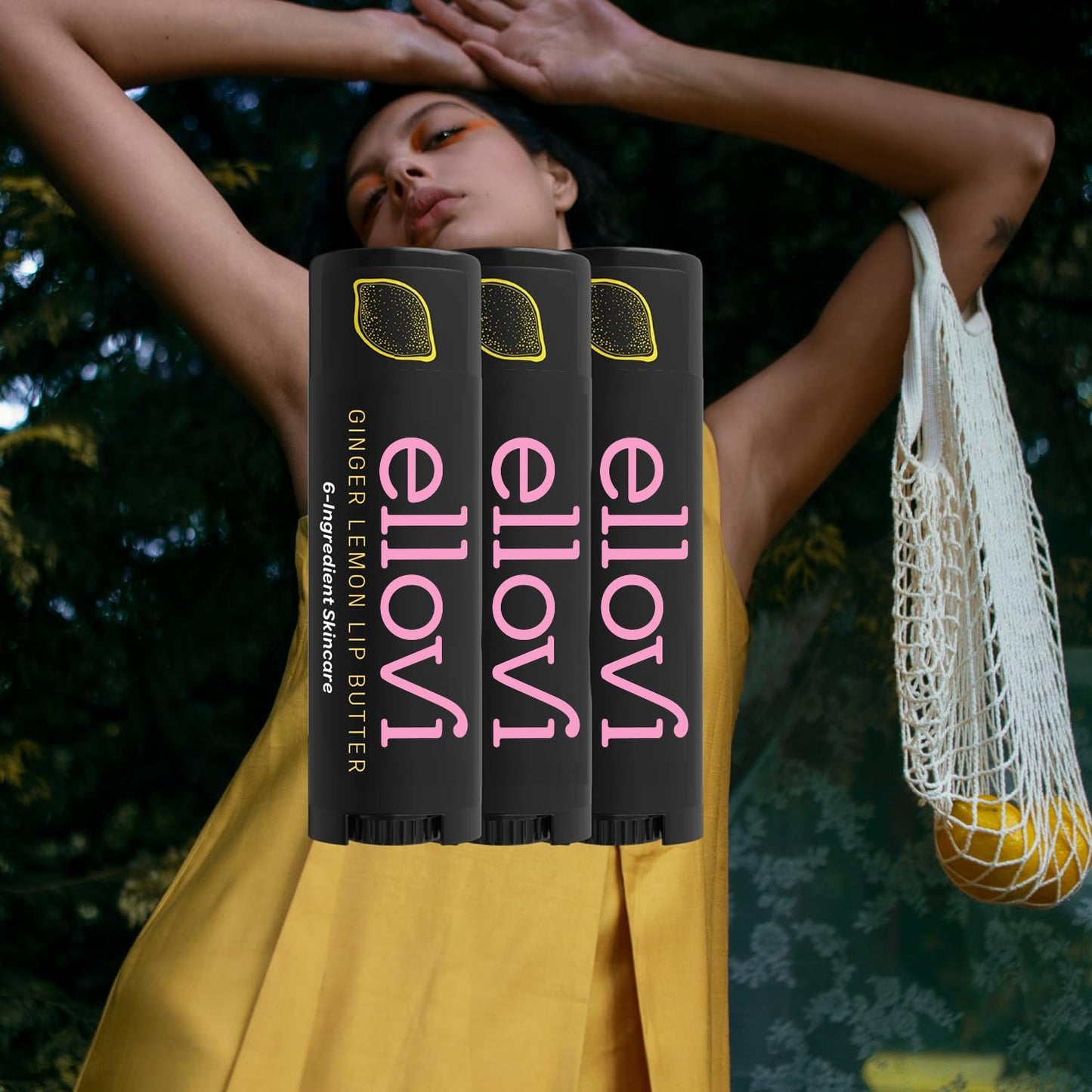 Ellovi Natural Lip Butter Lip Balm - Ginger Lemon - Pure Enough to Eat - Made With Just 6 Vegan Ingredients - 100% Natural & Organic Moisturizing Lip Care for All Day Hydration (3-Pack)