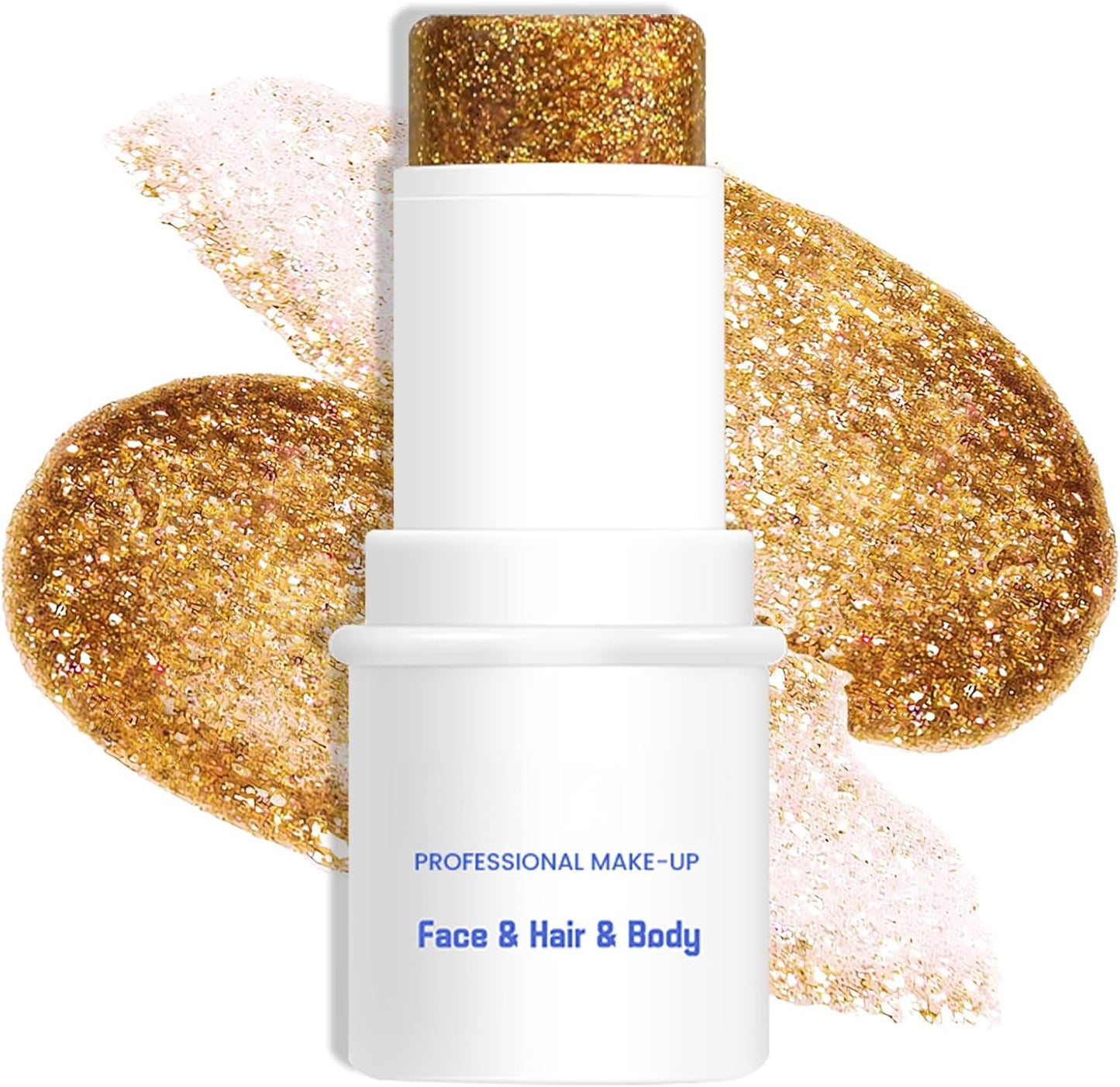 Gold Body & Face Glitter Makeup Stick, Multiuse Waterproof Glitter Gel for Face Body Hair Eye Lip, Holographic Sequins Paint Stick, Mermaid Accessories Makeup