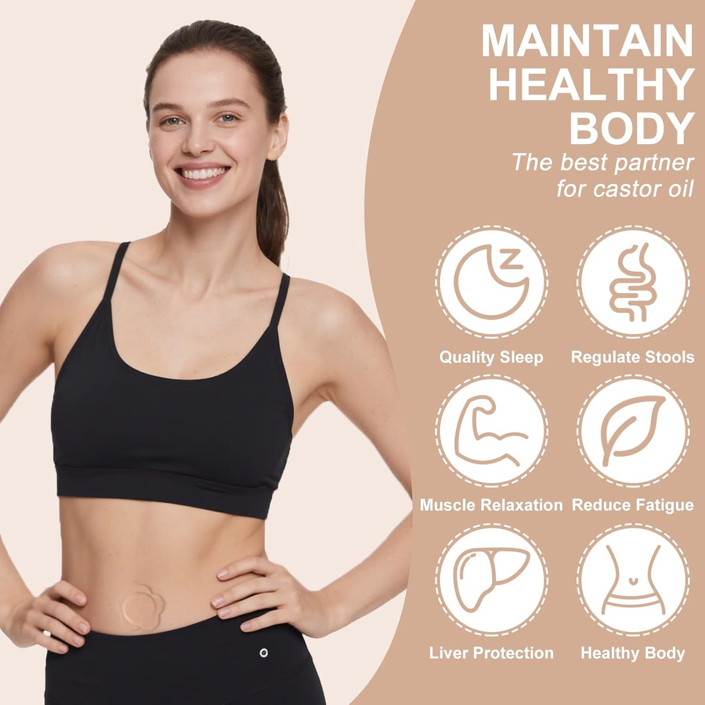 Castor Oil Patches for Belly Button, 4 Sizes Mix 40PCS Castor Oil Pack Wraps Organic Cotton Self-Adhesive Castors Oils Pack Anti Leakage Disposable Pad Breathable No Wash (Oil Not Included)