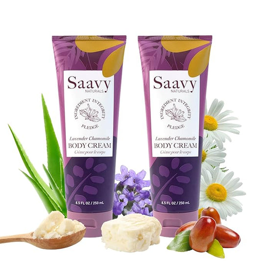 Saavy Naturals Lavender Chamomile Body Cream for Women, Absorbent Shea Butter Vegan Formula for Women, Thick and Creamy, Naturally Scented Body Butter for Dry Skin, 8.5 Oz, 2 Pack