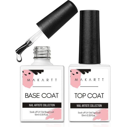 Makartt 2 Pcs Gel Top Coat and Base Coat Set - No Wipe Shine Finish Soak Off Base Top Coat Long Lasting for Gel Nail Polish, LED UV Lamp Need, Salon Quality Nail Manicure Gifts, 10ML
