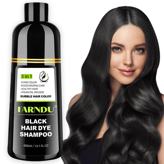 FARNDU Black Hair Dye Shampoo for Gray Hair Coverage - 3 In 1 Hair Color Shampoo for Women & Men with Herbal Ingredients | Champu Con Tinte Para Canas