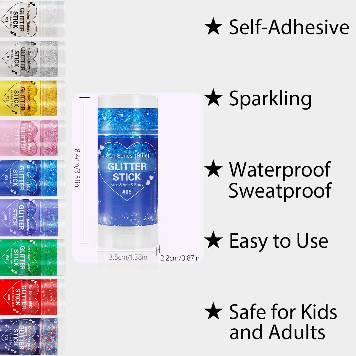 Mysense Blue Body Glitter Stick,Face Hair Glitter Makeup,Sparkling Mermaid Sequins Chunky Glitter Face Paint,Singer Concert Outfit Festival Rave Accessories for Women and Kids