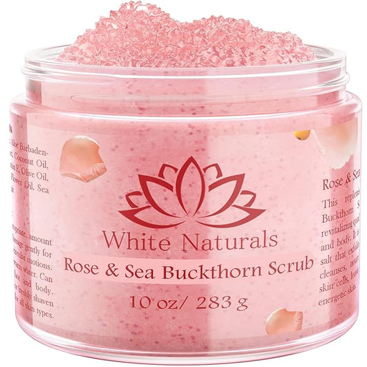 Organic Rose & Sea Buckthorn FACE & BODY SCRUB, Natural & Pure Exfoliating Scrub for Soft & Smooth Skin, Infused With Essential Oils, Moisturizer for Women & Men, Removes Blackheads, Acne & Dead Skin