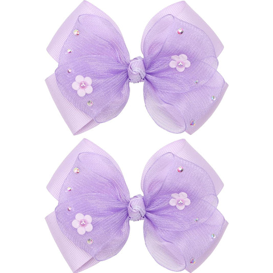 KISZU 4.5 Inch Flower Hair Bow Clips, Organza Bows with Pearls Big Hair Accessories for Baby Girls Kids Children Teens and Women (Purple)