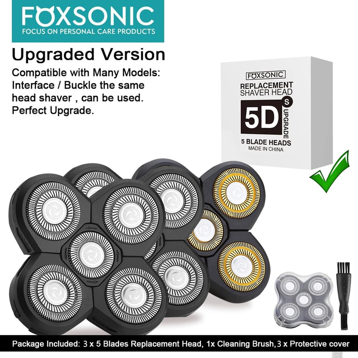 3 Pcs 5 Blades Universal Head Shaver replacement Heads for Head Shaver, Compatible mainstream shaver brands, head shaver replacement blades, Electric shaver replacement heads