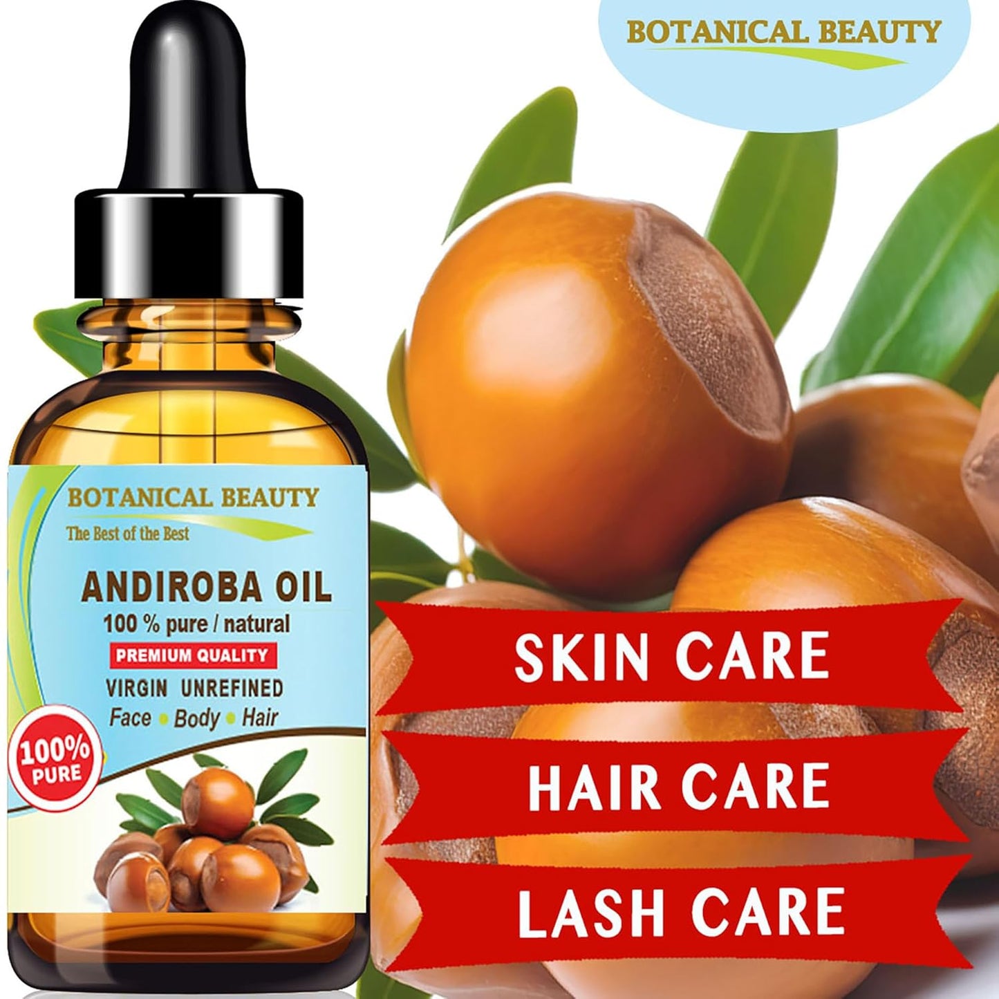Botanical Beauty Brazilian ANDIROBA OIL 100% Pure Natural Virgin Unrefined Cold-pressed carrier oil 0.5 Fl oz 15 ml For Face, Skin, Body, Hair, Lip, Nails, Rich in vitamins C, E