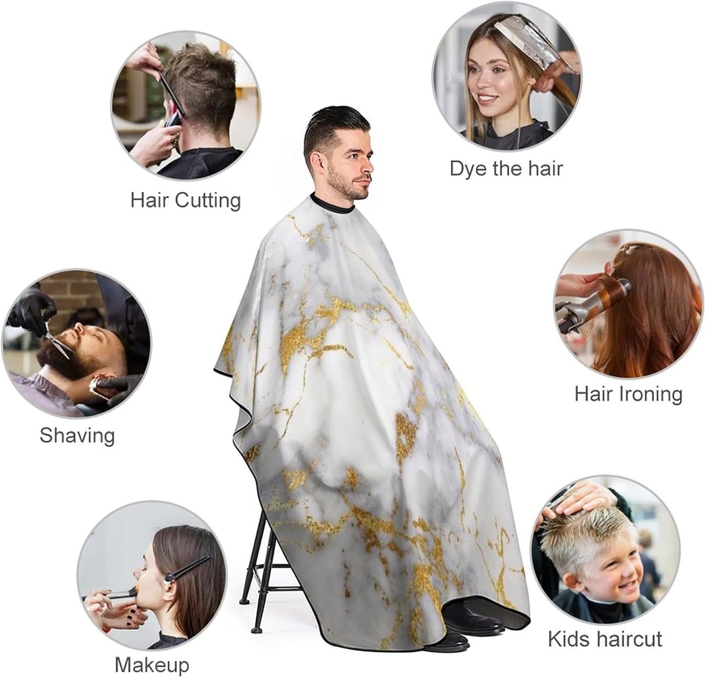 Supdreamc Hair Cut Cape Haircut Cloth Apron Cape for Barber Salon, Waterproof Professional Barber Cape Hair Dress Apron Cloak (Gold Marble Pattern)