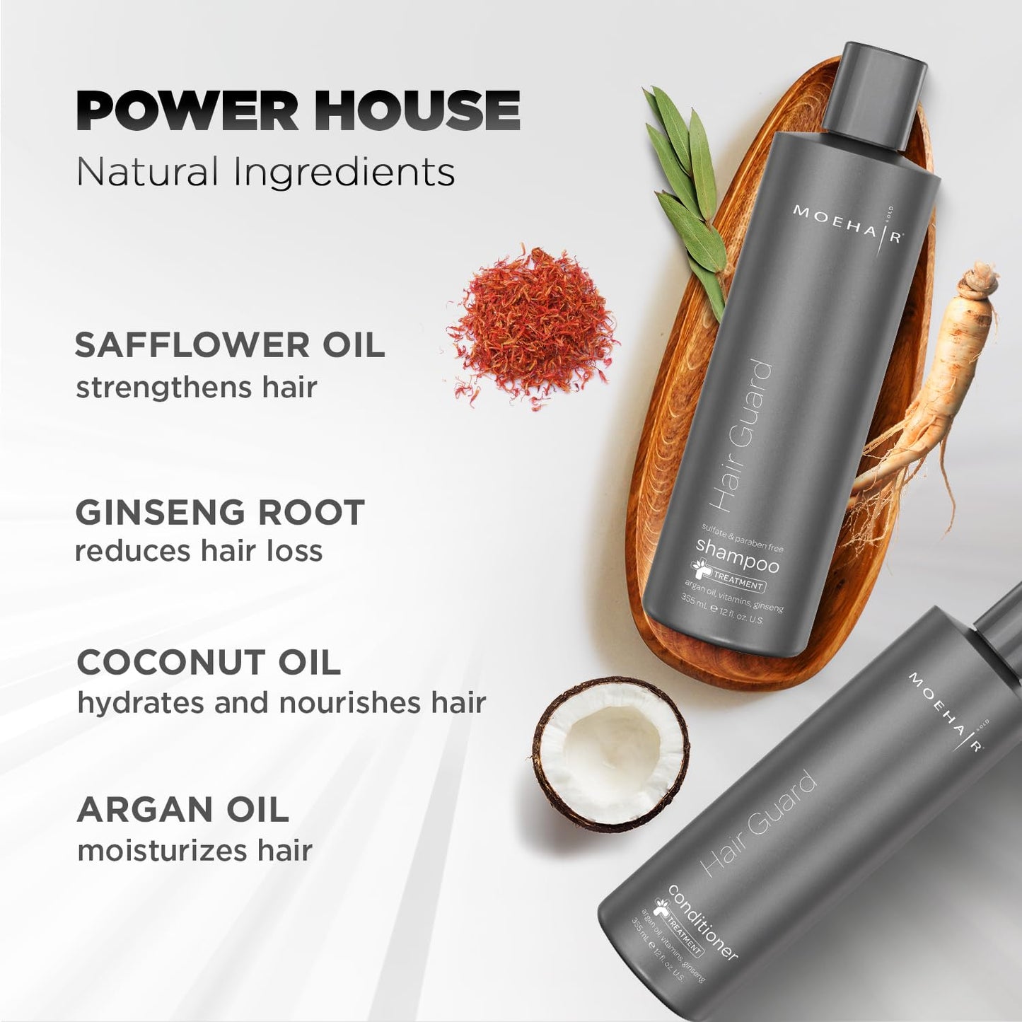 MOEHAIR Duo Pack (Hair Guard Shampoo & Conditioner) | Stimulates Hair Follicles | Prevents Hair Thinning | Strengthens Hair | Repairs Damaged Hair | Paraben & Sulfate Free (12 Fl. Oz)