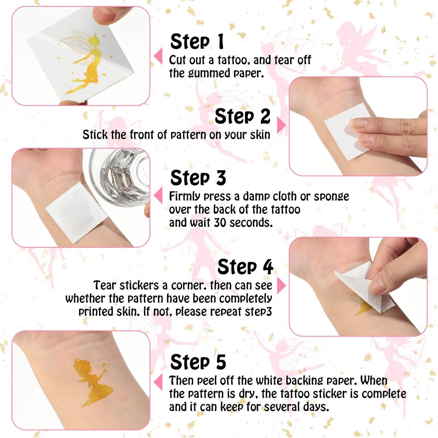 Landhoow 240 Pcs Fairy Foil Tattoos Temporary for Kids Glitter Face Tattoos Cool Body Sticker Costume Accessory for Adults Boys Girls Party Favor