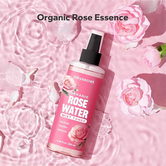Organic Rose Water Spray (8.45 Fl Oz), Rosewater Spray for Face & Hair, Rose Water for Skin Care