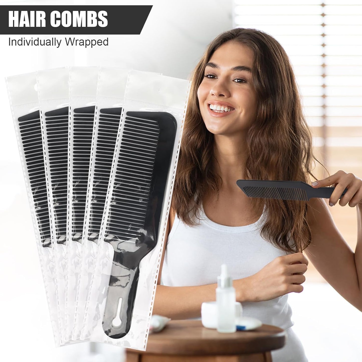 NICEMOVIC Barber Hair Cutting Blend Fade Combs 10 Pack for Hair Stylist, Barber Accessories Supplies, Fading Clipper Flat Top Blending Comb for Fades & Men Haircut Individually Wrapped (Black)