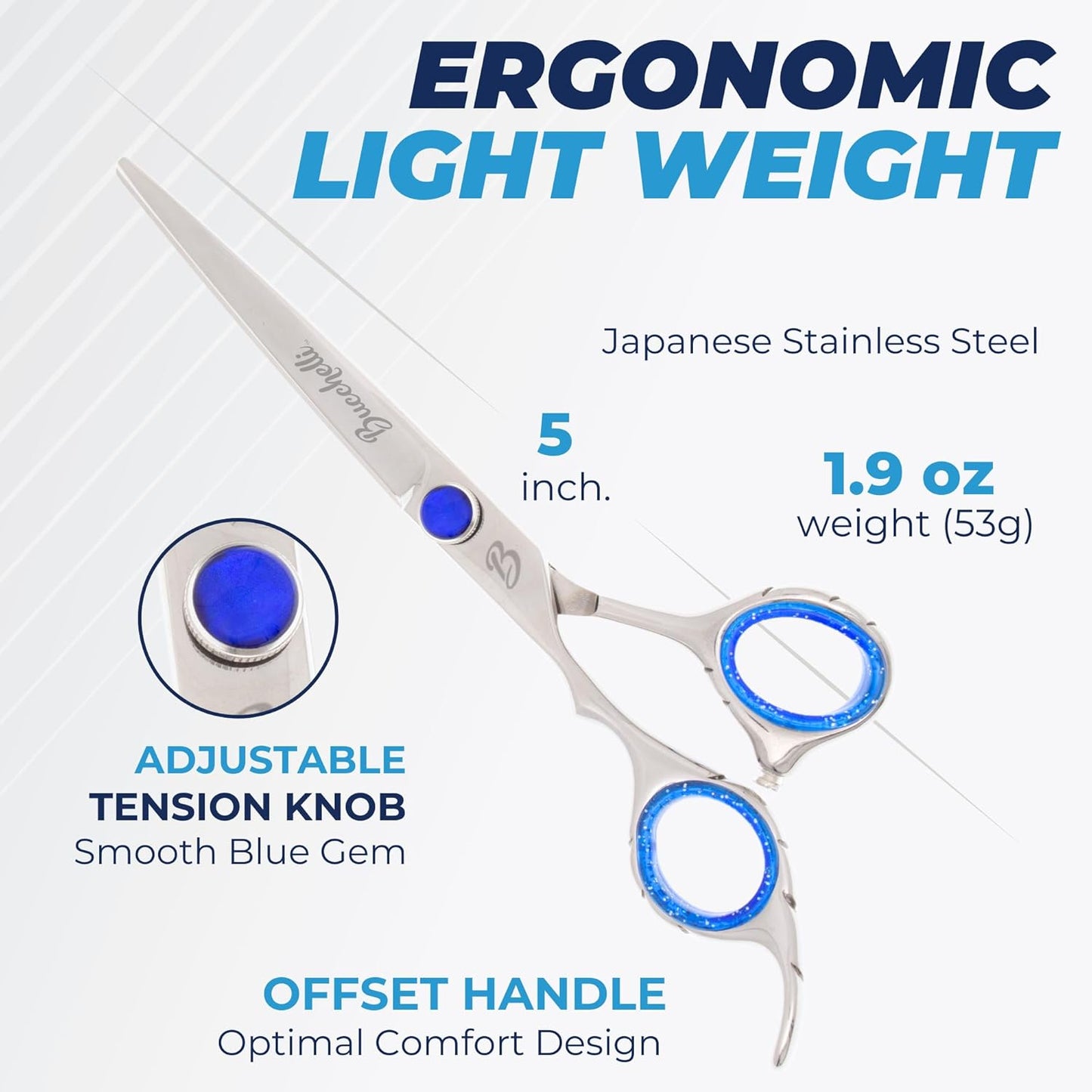 5 Inch Left Handed Hair Cutting Scissors Professional - Japanese 440A Inch Barber Scissors - Convex Blades with Adjustable Tension Knob (Silver Left 5")