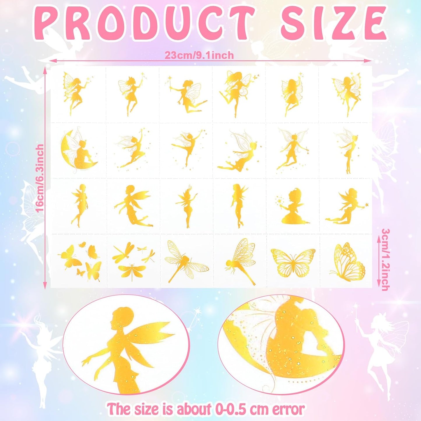 Landhoow 240 Pcs Fairy Foil Tattoos Temporary for Kids Glitter Face Tattoos Cool Body Sticker Costume Accessory for Adults Boys Girls Party Favor