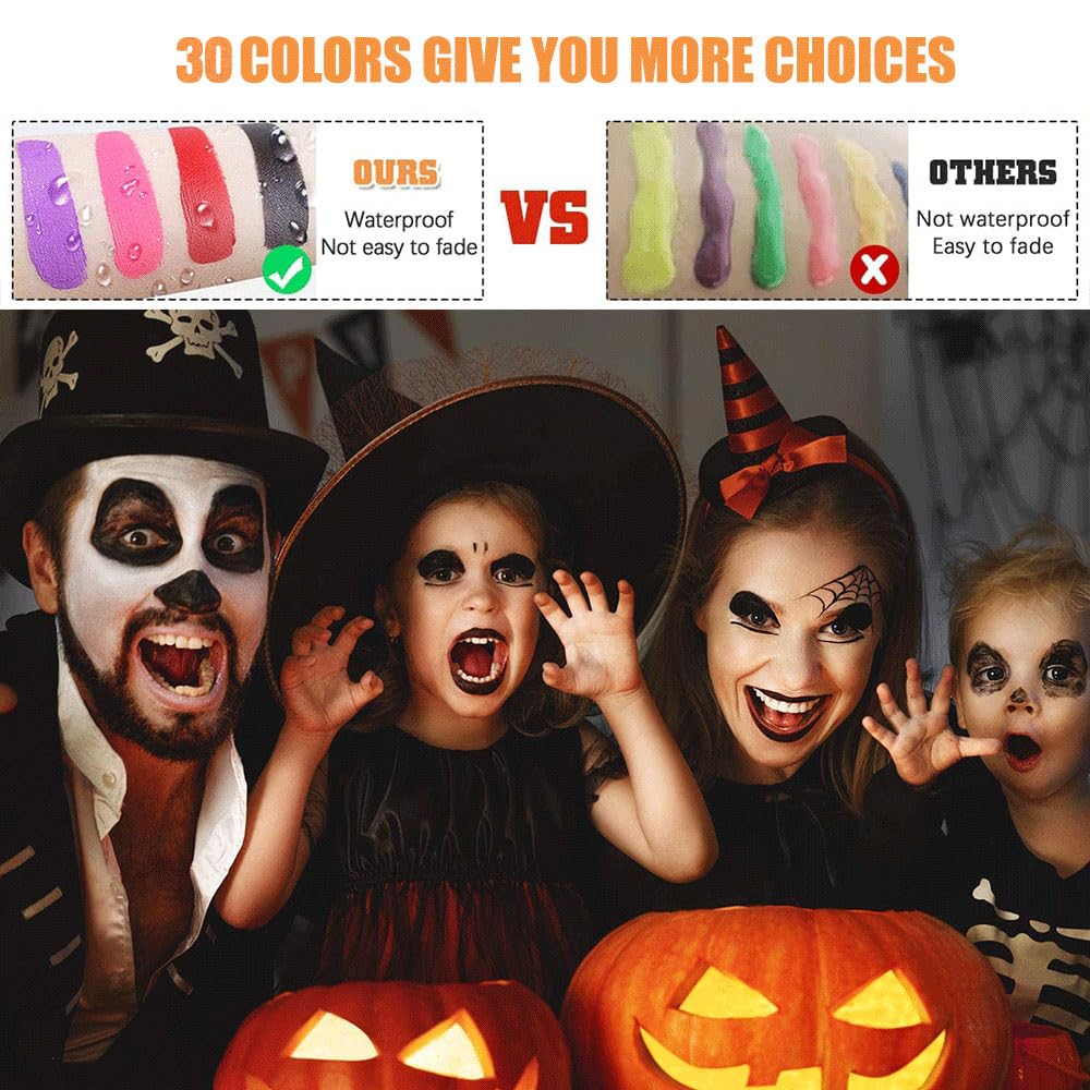 Face Paint Kit, Painting Palette with Brushes Body Paint Face Makeup Safe and Easy to Clean for Halloween Carnivals Cosplay Party Stage Performances (18 Colors + 10 Brushes)