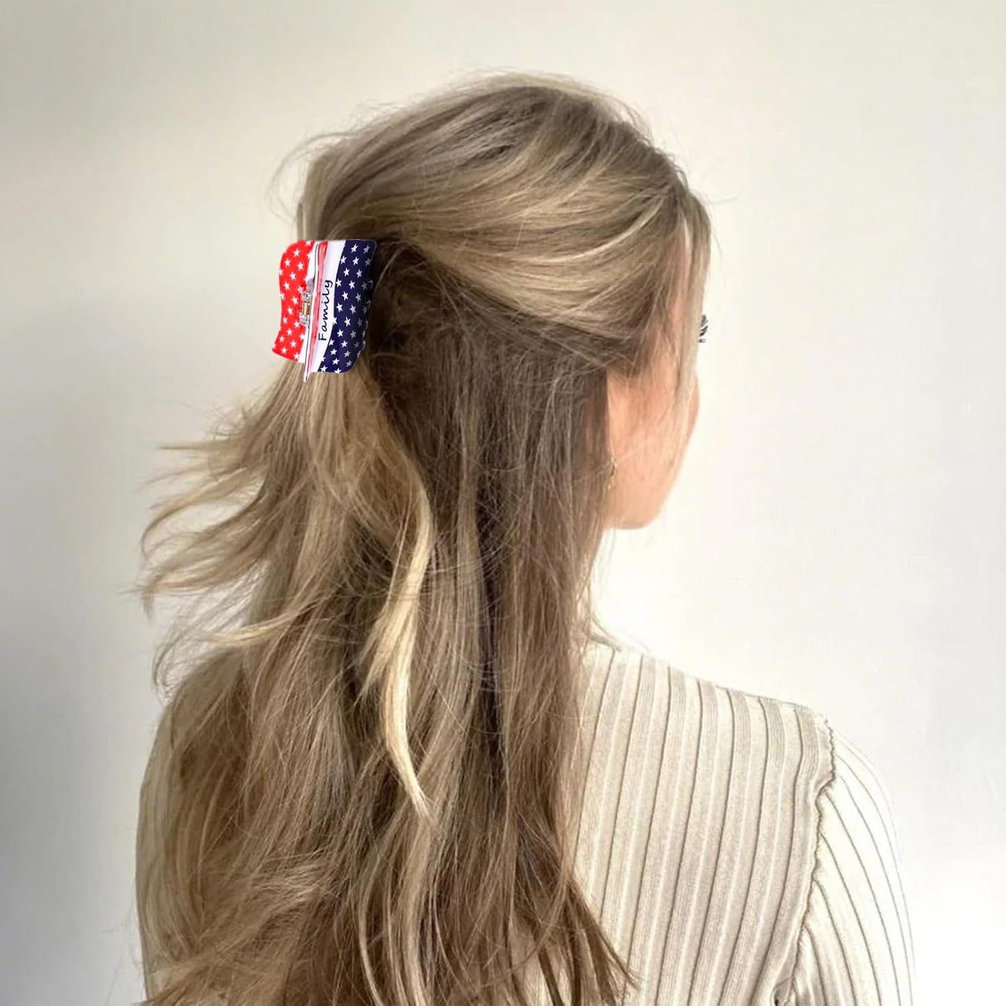 3 Pcs 4th of July Hair Clips for Women, Patriotic Hair Claws, Red White Blue Hair Claw Clips with American Flag Design, Summer Hair Accessories, Independence Day Large Hair Claws for Thick Hair