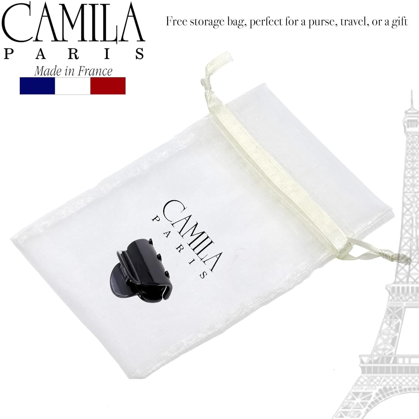 Camila Paris CP3291 French Hair Clip for Women, Small Black Girls Hair Claw Clips Fashion Durable Hair Accessories for Women, Luxury Ladies Strong Hold No Slip Grip Clamp, Made in France