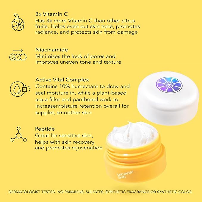 Saturday Skin Yuzu Eye Cream Vitamin C Wide lluminating Under Tight Eye Cream and Face Moisturizer Water Face Cream Natural Oil free Gel Type Cream From Alaska Glacier Water