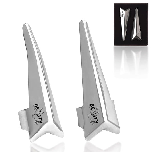 Beauty & Crafts 2PC Pro Hair Parting & Sectioning Rings (Straight & Curve)-Stainless Steel Finger Tool for Precise Hair Styling and Extension Installations -Parting Ring with Carrying Box (Silver)
