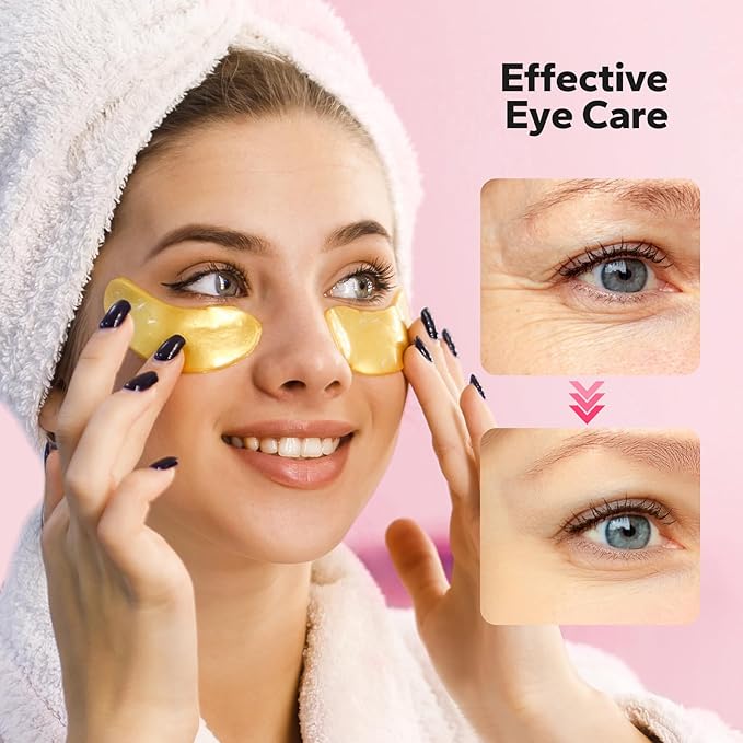 Komoko 25-Pairs 24K Gold Under Eye Patches, Skin Care, Golden Under Eye Mask Anti-Aging Collagen & Amino Acid, Eye Mask for Removing Dark Circles, Puffiness and Wrinkles, Refresh Your Under Eye Skin