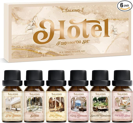 SALKING Hotel Fragrance Oils, Premium Essential Oil for Diffuser, Scented Oil Gift Set for Soap Candle Making - The Hotel, Santal, My Way, Day Dream, Secret Desires, White Tea