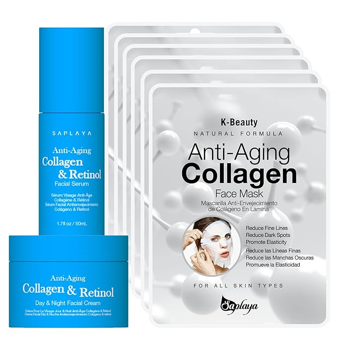 Day & Night Facial Cream Serum Moisturizing For Face Neck and Chest Cream Hydrating Deep Moisturizer Made in South Korea (Anti-Aging Collagen, Full Kit)