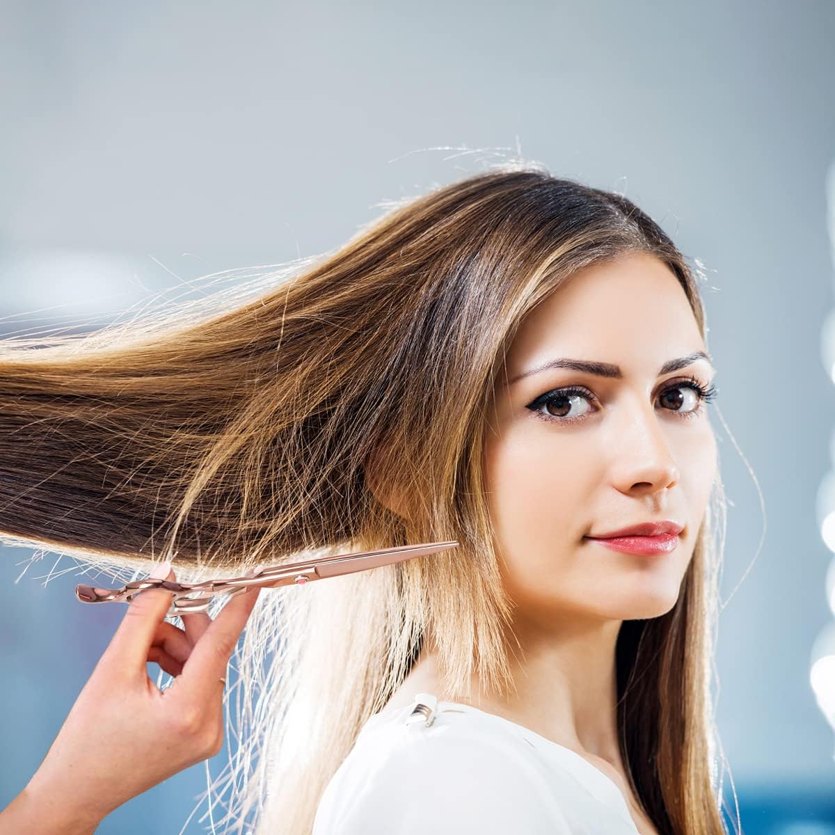 Professional Hair Cutting Scissors Sets Stainless Steel Barber Hairdressing Scissors Multifunctional Salon Thinning Scissors Straight Shears Tools Gifts for Mom Dad and Friends (Brown)