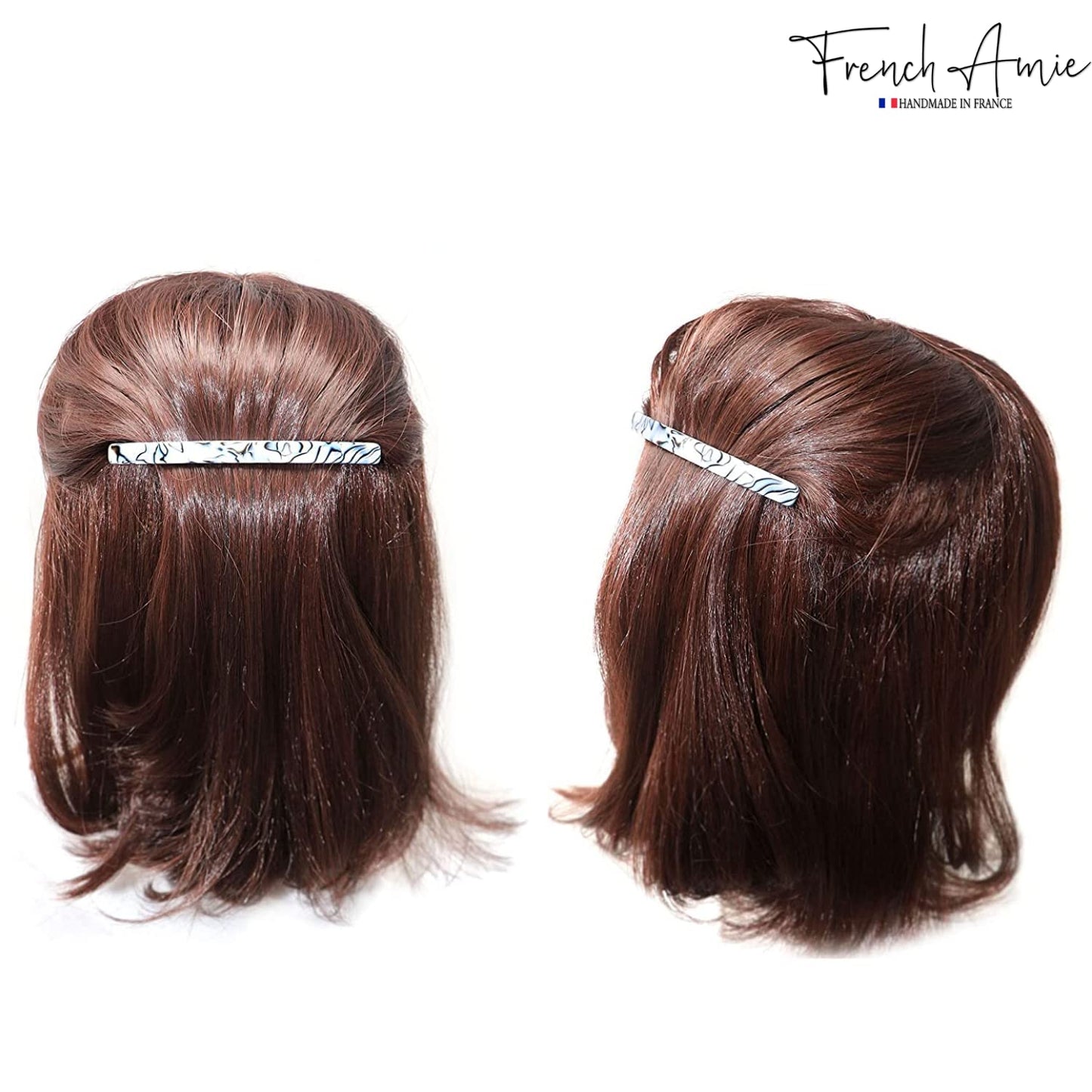 French Amie Long and Thin Large 4" Handmade Celluloid Hair Barrette Clip for Girls Automatic Strong Hold Hair Clips for Women No Slip Durable Paris Hair Accessories, Made in France (Gray Magma)