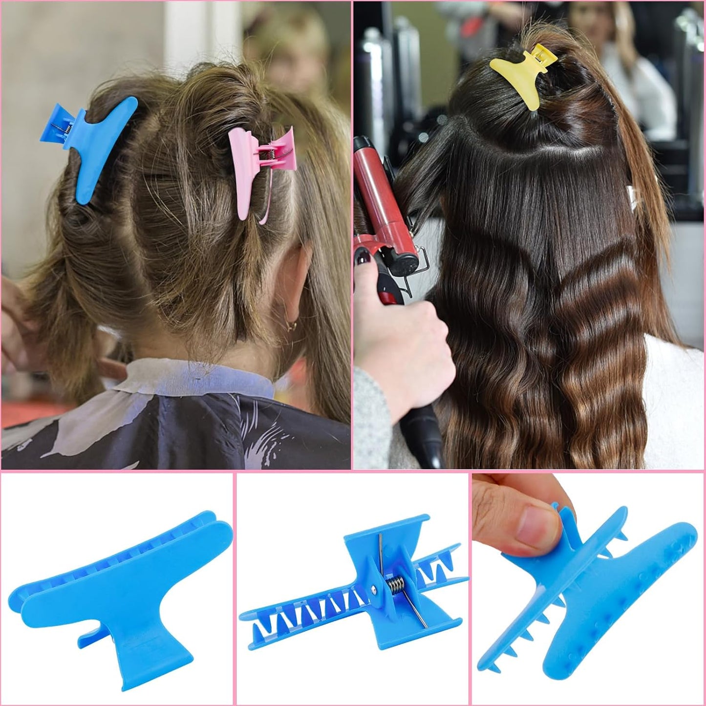 Hair Clips for Styling Sectioning 12 Pack Pink Yellow Blue Butterfly Clamps Hair Claw Clips Pro Salon Hair Clips for Styling, Sectioning, Cutting and Coloring