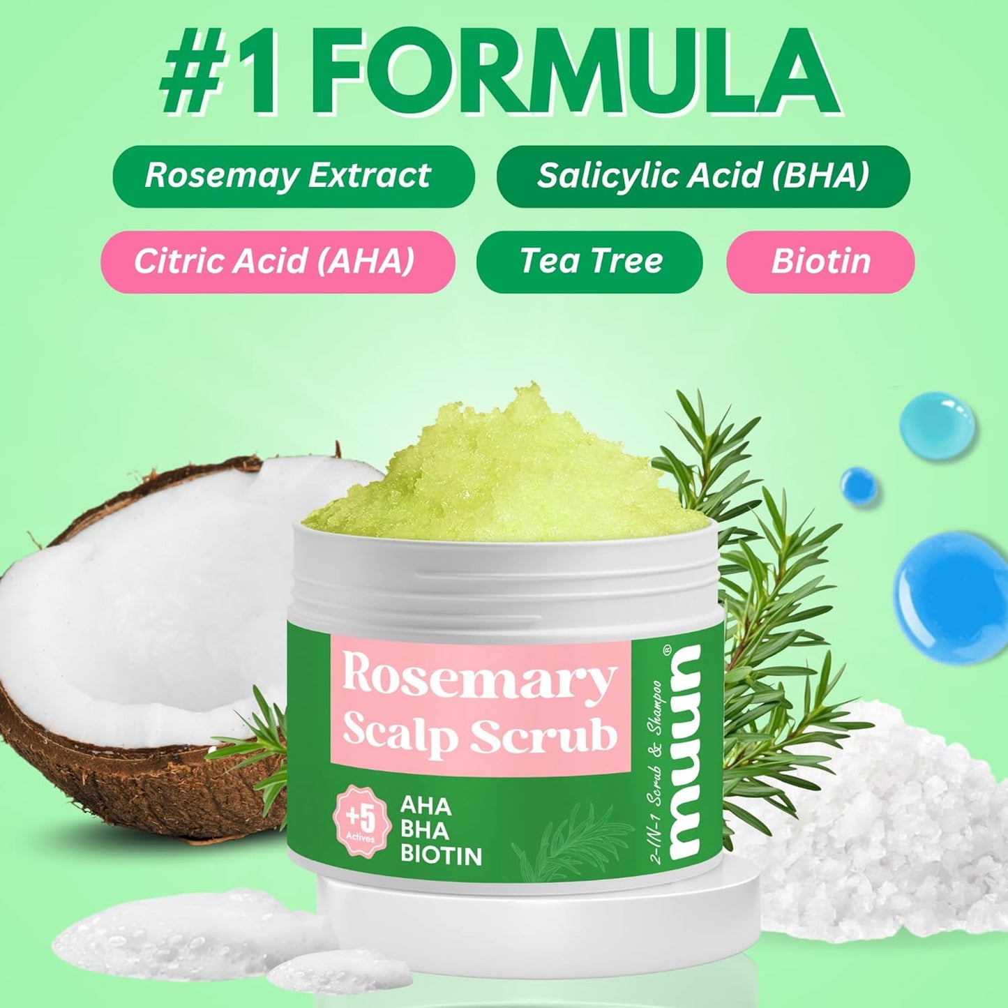 Muun Rosemary Shampoo Bars and Conditioner Set 3 - Hair Growth, Anti Hair Loss, Hair Regrowth, pH Balanced, Sulfate & Silicone Free - Solid Soap Easy for Travel (Rosemary scalp scrub)