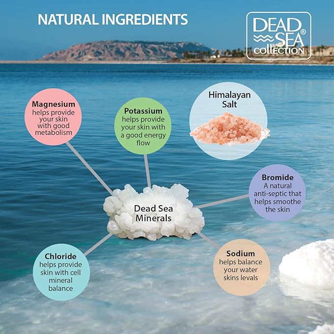 Dead Sea Collection Bath Salts Enriched with Himalayan - Natural Salts for Bath - Large 34.2 OZ and Bath Salts with Argan - Large 34.2 OZ and Bath Salts with Tea Tree - Large 34.2 OZ - Bundle