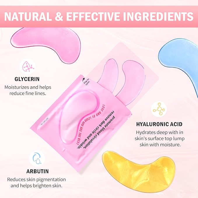 Under Eye Patches (30 Pairs) 24K Gold Eye Mask and Hyaluronic Acid Eye Patches for Puffy Eyes, Rose Eye Masks for Dark Circles, Puffiness, Eyebag, Wrinkles - Gift for Women