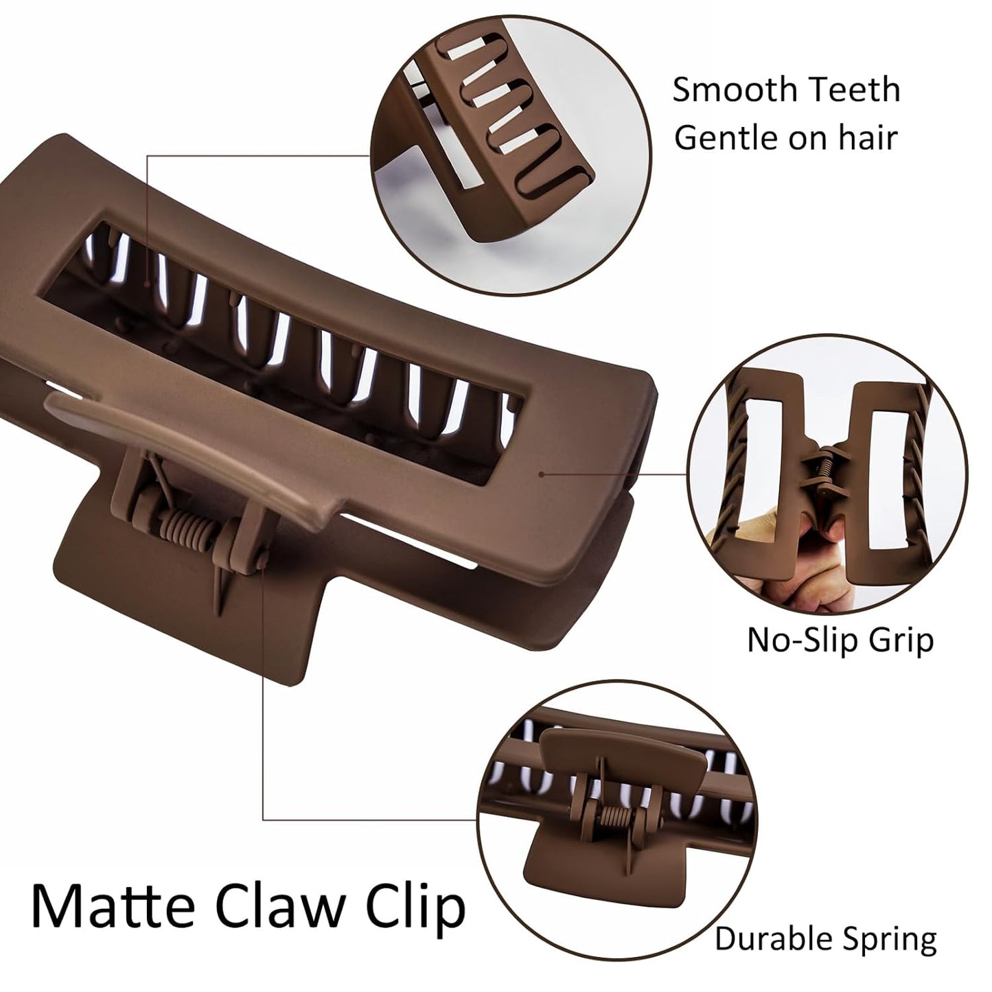 8 Pcs Hair Claw Clips and Scrunchies Set – Square Hair Clips for Women, Medium Non-Slip Matte, Large Satin Scrunchies, Hair Accessories for Thick Thin Hair, Party, Daily Use – Coffee