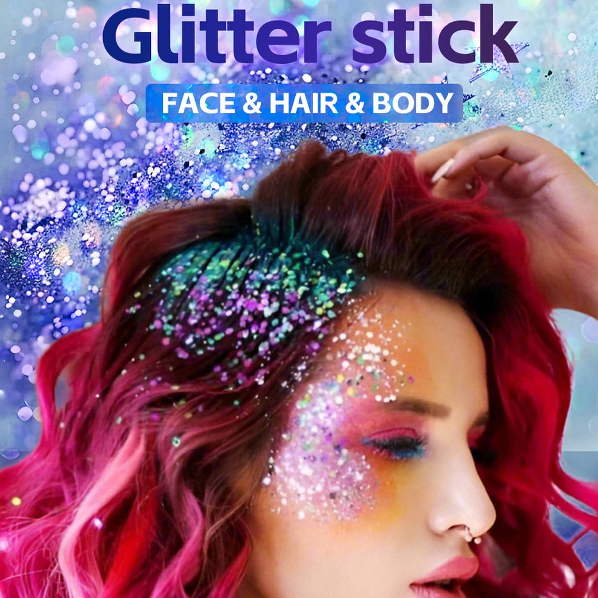 2Pcs Blue and Pink Body Glitter Stick,Face Hair Glitter Christmas Makeup,Sparkly Mermaid Sequins Hair Glitter,Waterproof Sparkle Festival Rave for Women and Girls