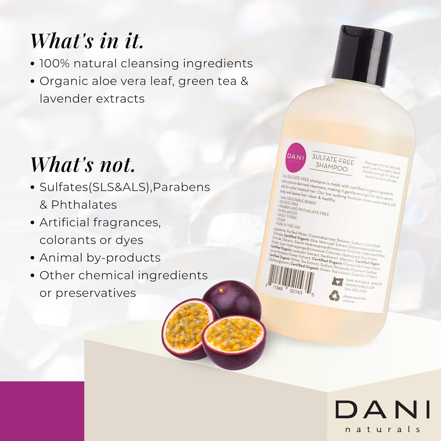 DANI Naturals Shampoo - Passion Fruit Scent - Sulfate-Free, Vegan, Moisturizing, 12 oz | Nourishing for All Hair Types & Sensitive Scalps