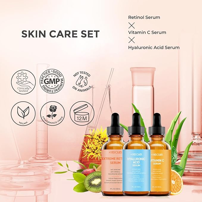 Face Serum Set – Retinol Serum, Vitamin C Face Serum & Hyaluronic Acid Serum for Face – Anti Aging Serum Skin Care Set for Women – Serum for Firm, Wrinkle Smoothing 3x1oz