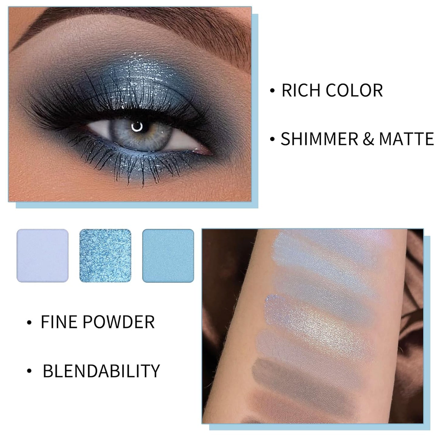 Erinde 9 Colors Eyeshadow Palette, Matte Shimmer Glitter Eye Shadow Palette Makeup, Highly Pigmented Long Lasting Waterproof, Natural Neutral Nude Eyeshadow Make Up Pallet, Blue