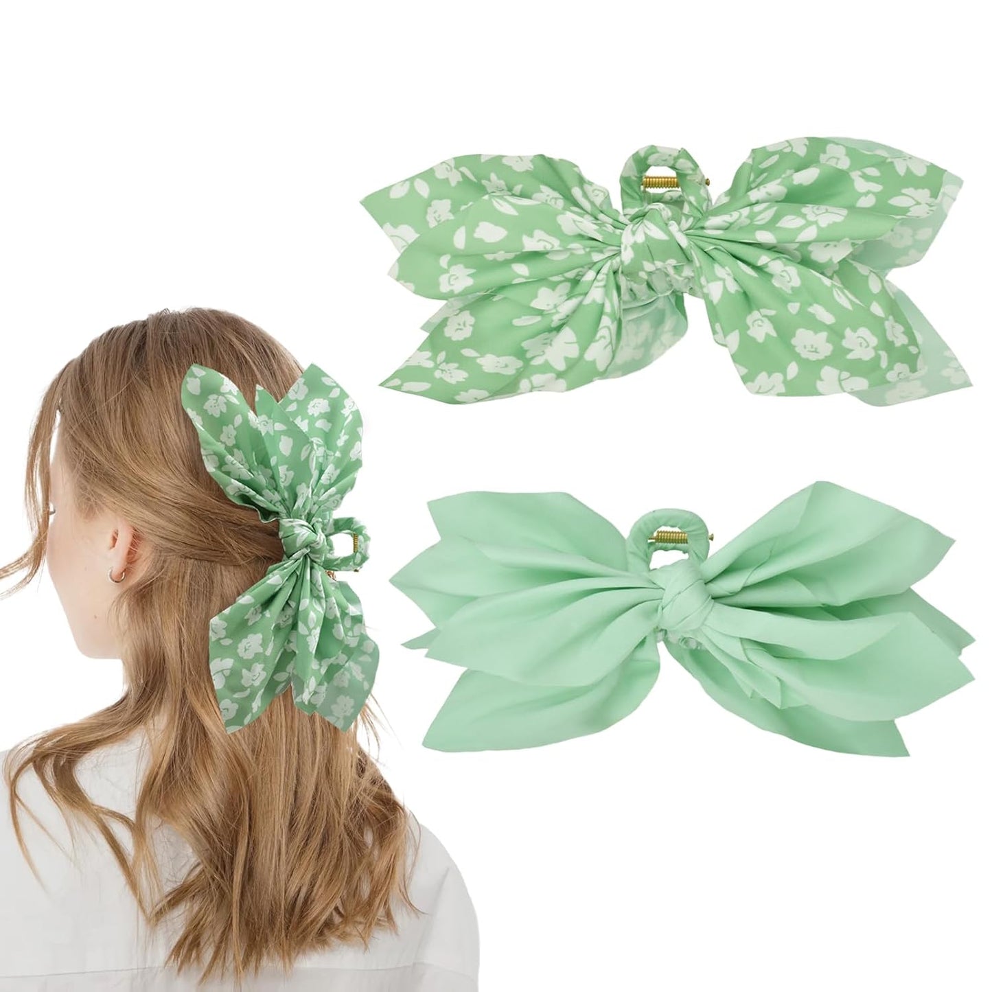 Bow Claw Clips Bow Hair Clips 2PC Green Big Hair Bows for Women Butterfly Styling Large Hair Clips for Thick Hair for Girls Hair Accessories for Teen