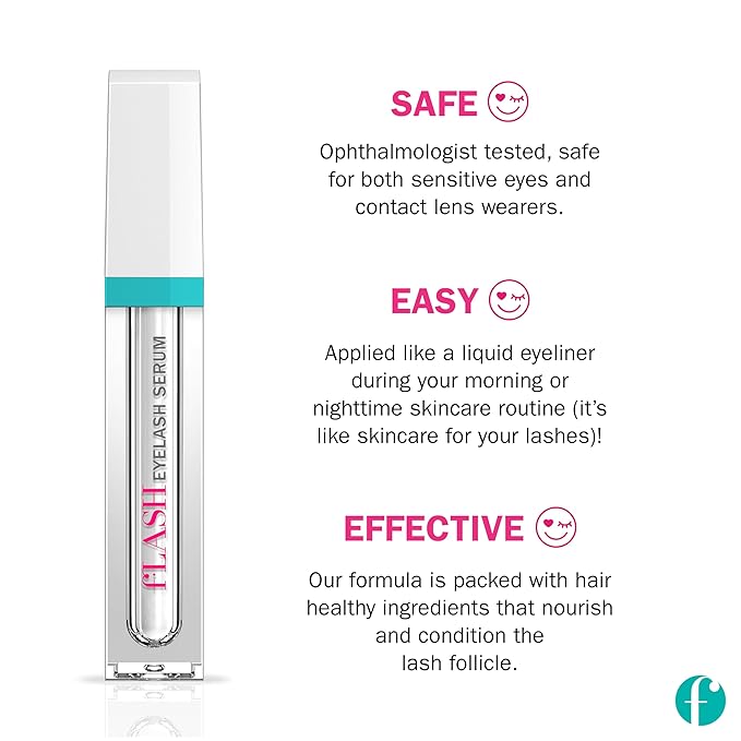 fLASH Eyelash Serum Mini for Long, Curled Natural Lashes - Enhances & Strengthens, Safe & Effective Formula for Contact Wearers & Sensitive Eyes, Travel Size, 6 Week Starter Supply - 1mL (0.034 Fl Oz)