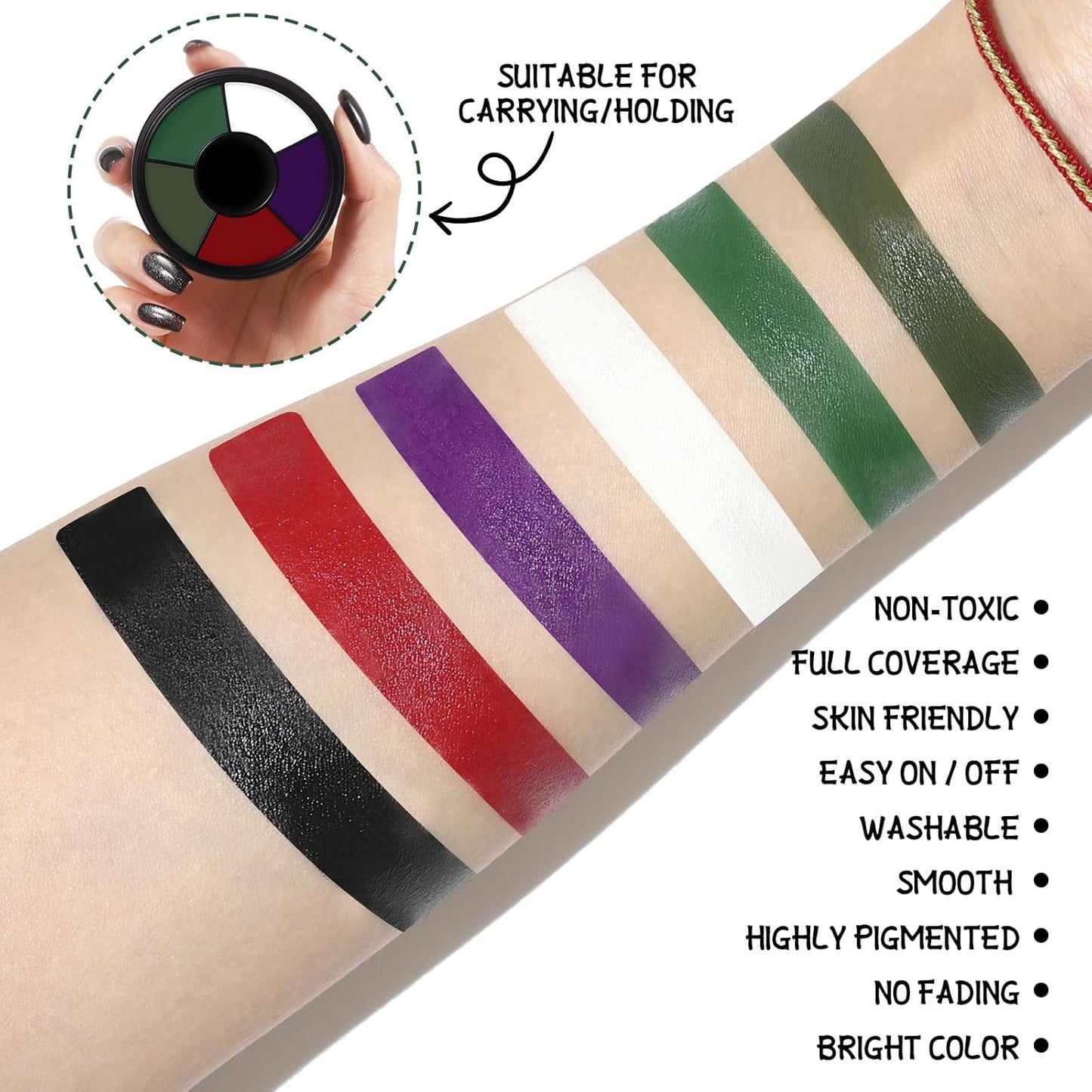 BOBISUKA Face & Body Paint – 6 Colors Cream Washable Face Paint for Beetle-Juice Frankenstein Monster Joker Shrek Costume & Theme – Easy to Blend, High Pigment & Long Lasting