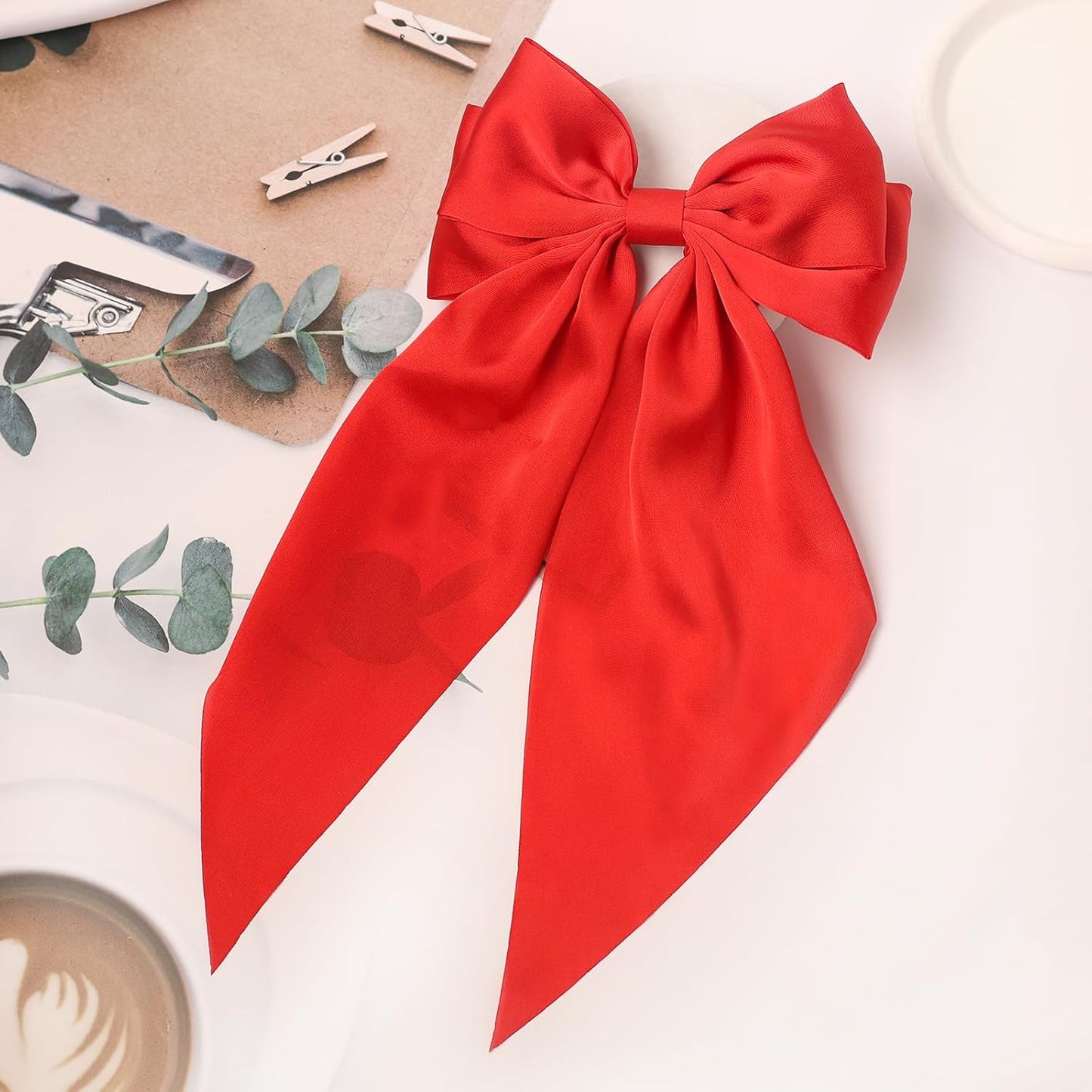 Furling Pompoms Hair Bows for Women Girls, 3pcs Big Bow Hair Clips Ribbon Hair Bow Ponytail Accessories, Holiday Party Back to School (Pink/Red/Hot Pink)