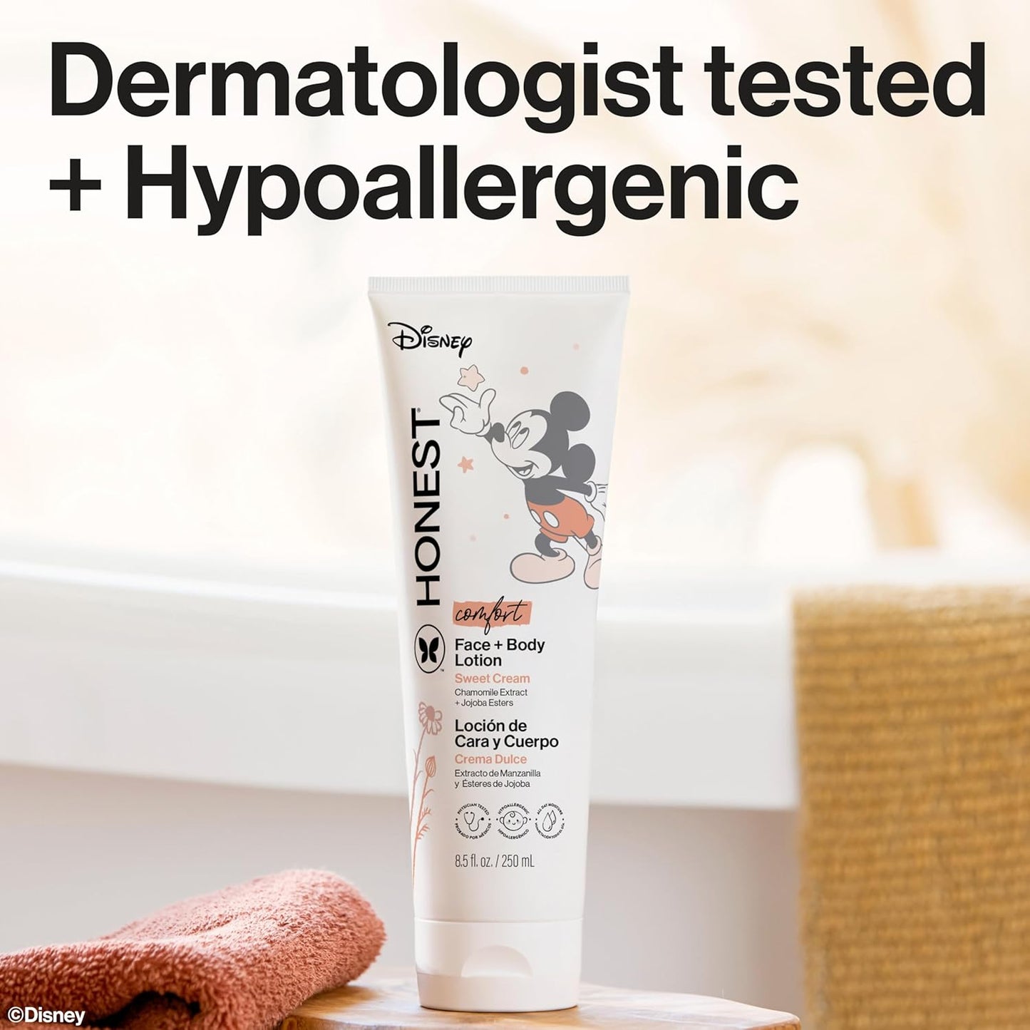 The Honest Company Moisturizing Face and Body Lotion Fast Absorbing Dermatologist Tested Hypoallergenic Disney’s Mickey Mouse Comfort Sweet Cream 8.5 fl oz