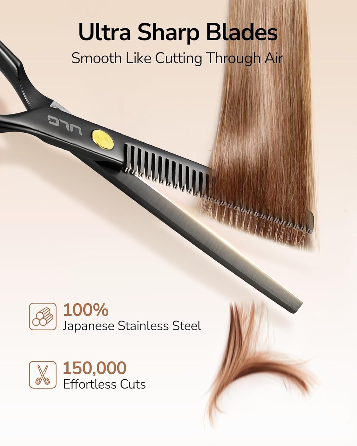 ULG 6.5" Professional Texturizing & Thinning Shears with Haircut Comb, Ultra Sharp Japanese Stainless Steel, Ambidextrous Ergonomic Handle for Barbers, Stylists, Salon & Home Use, Black